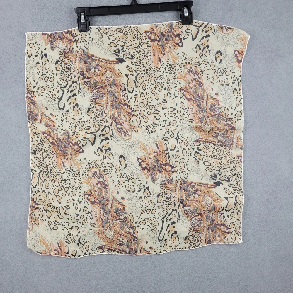 Animal Print Paisley Sheer Scarf Beige Tan 23 Inch Square Vintage Style